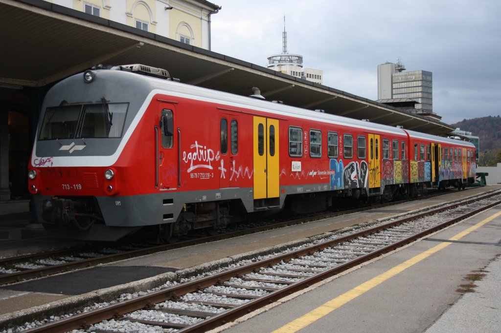 Dieser Triebzug, der auch eine Zulassung fr Deutschland hat, stand auch am 07.11.09 in Ljubljana Hbf. Typ der BR 713-119