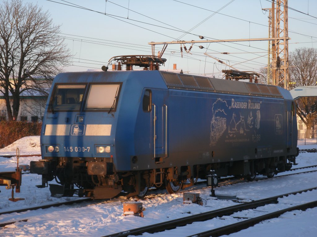 Diesmal PRESS 145 030 im Winter aufgenommen,als die Lok,am 07.Dezember 2012,in Bergen/R�gen stand.