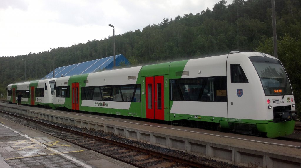 Doppeltraktion RegioShuttle der Erfurter Bahn in Zeulenroda VT802 und VT801