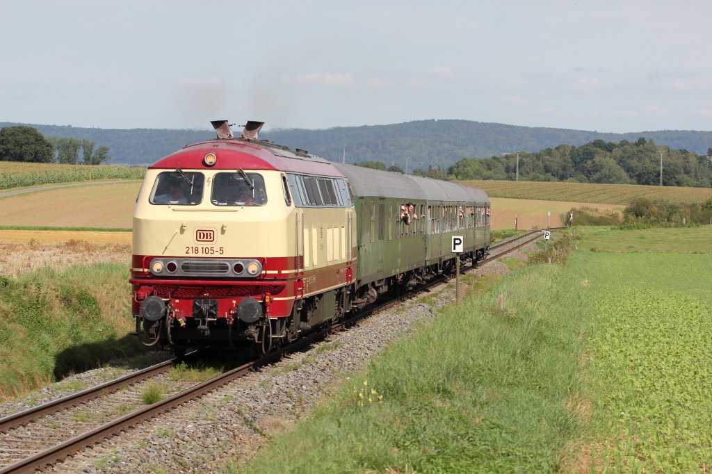 DPN25454 beim Kurhessenbahnfest 2012 mit 218 105 in Klte-Wetterburg Richtung Korbach am 02.09.2012.