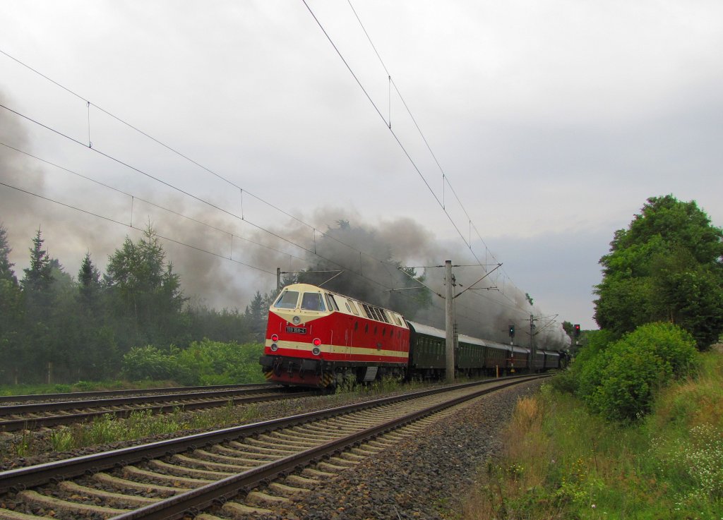 DR 119 158-4 am Zugschluss des DPE 20050 von Berlin-Schneweide Pbf nach Meiningen, bei Ingersleben; 04.09.2010