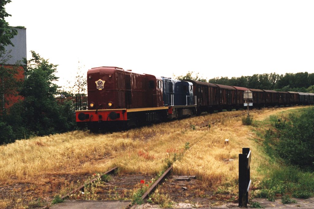 Drei verschiedene Lackierungen der BR 24/2500 auf zwei Bilder. Die 2450 und 2413 w�hrend eine Abschiedsfahrt der Baureihe 2400/2500 auf die alte G�terstrecke zwischen Stiens und Leeuwarden in Leeuwarden am 16-6-1991. Bild und scan: Date Jan de Vries.