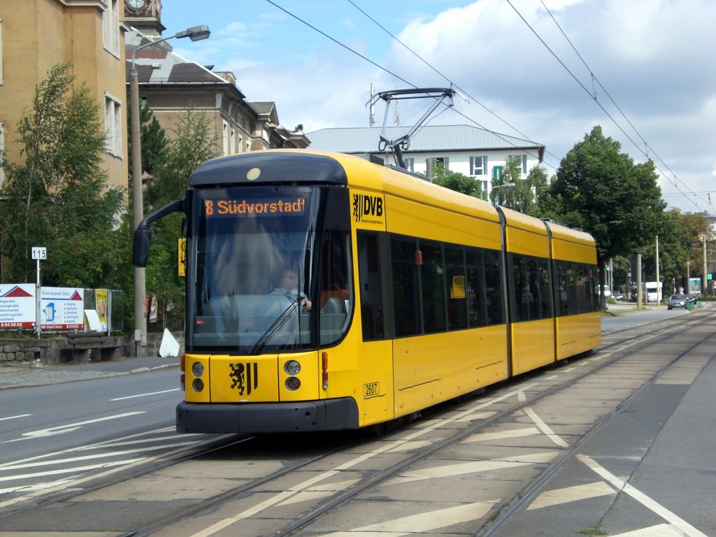 Dresden: Straenbahnlinie 8 nach Sdvorstadt an der Haltestelle uere Neustadt Staufenbergallee.(18.8.2010)