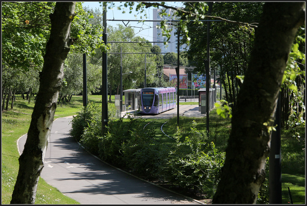 Durchblick zur Haltestelle - 

Die Haltestelle  Saint John Perse  befindet sich am Beginn des kleinen Wäldchens. 

23.07.2012 (M)