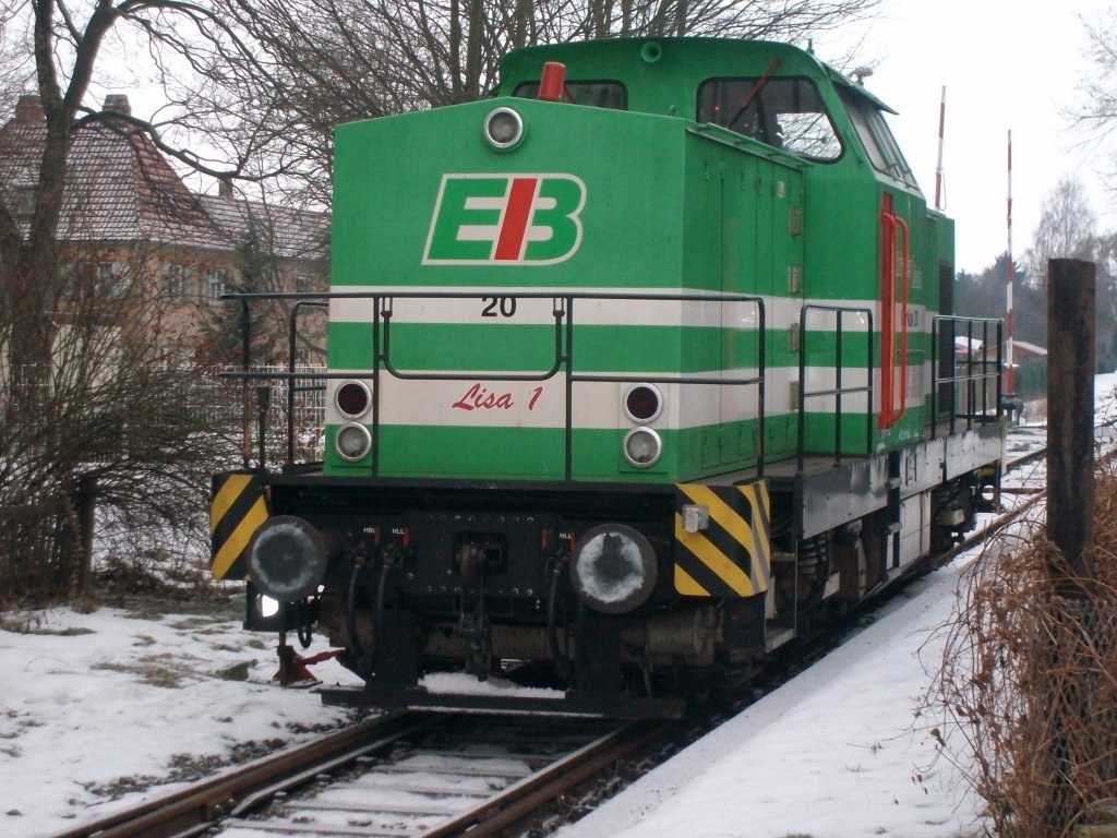 EB Lok Lisa 1, EB 20,95 80 3 293 024-6, hier in Bad Langensalza Ost,sie wartet auf die leeren Wagen.Aufgenommen am 4.2.2010