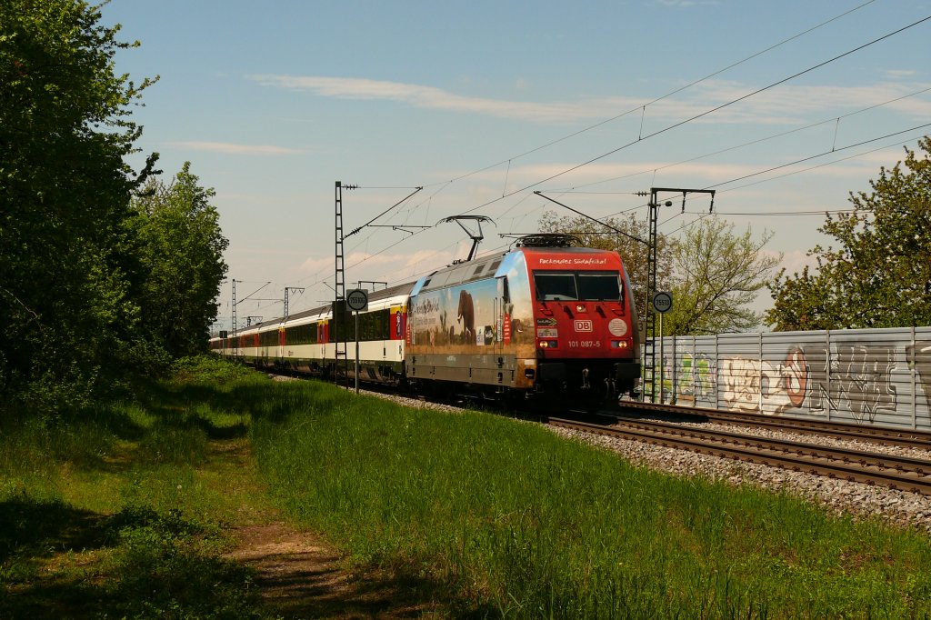EC 8 heute mit 101 087 nach Hamburg-Altona in Freiburg St.Georgen. 8.5.13