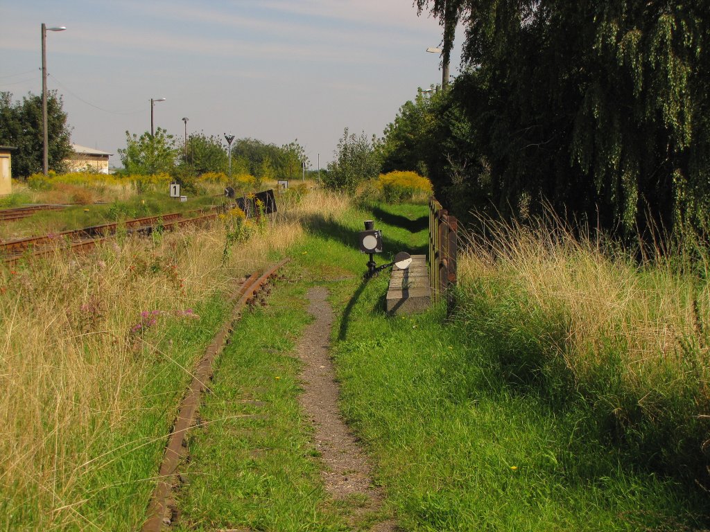 Ehemaliges Gterrangiergleis mit Handweiche an der Ostkopf vom Bf Querfurt; 07.09.2010