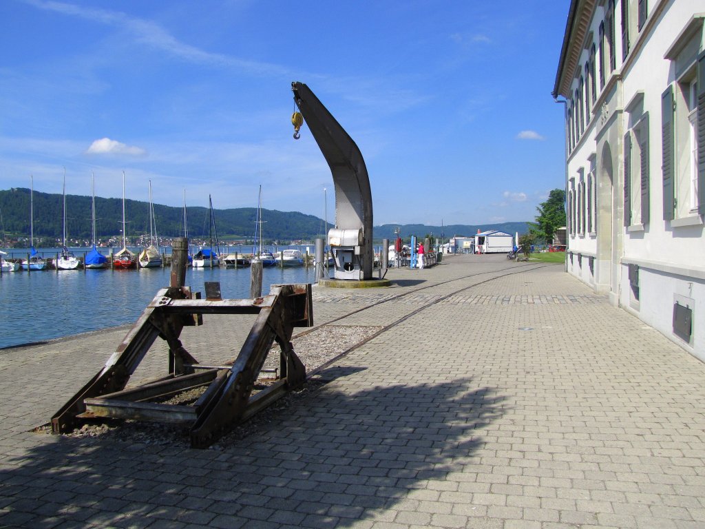 Ehemaliges Hafenanschlussgleis mit dem Verladekran am ehemaligen Hauptzollamt in Ludwigshafen am Bodensee; 23.06.2010 