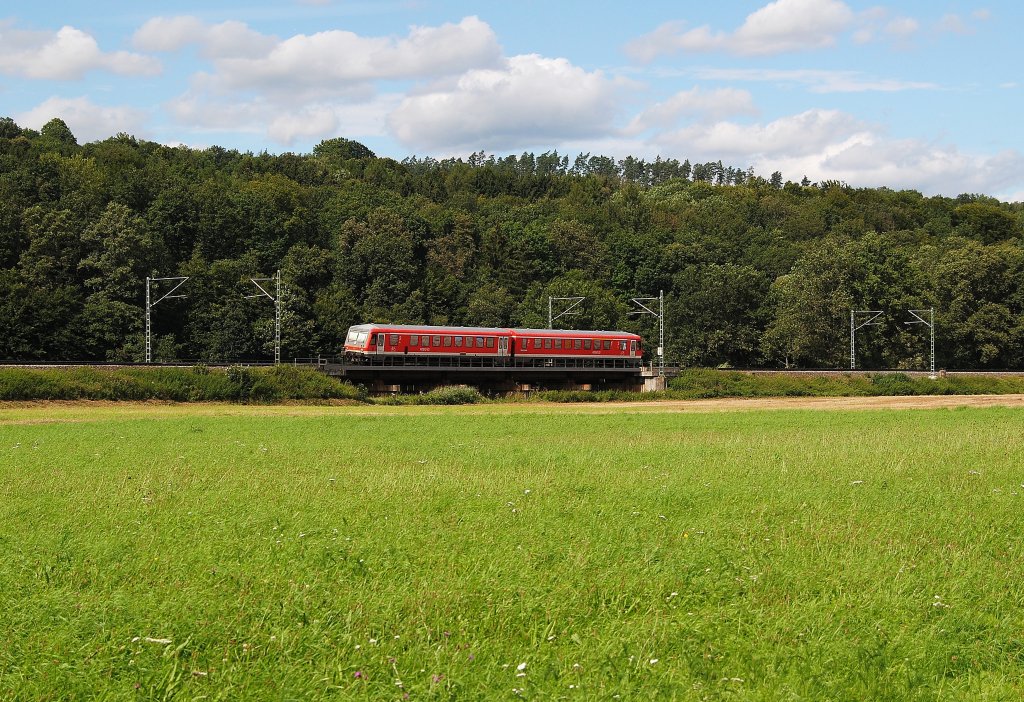 Ein 628 fuhr am 24.08.2010 auf der Frankenwaldbahn und wurde dort als RB erlegt.