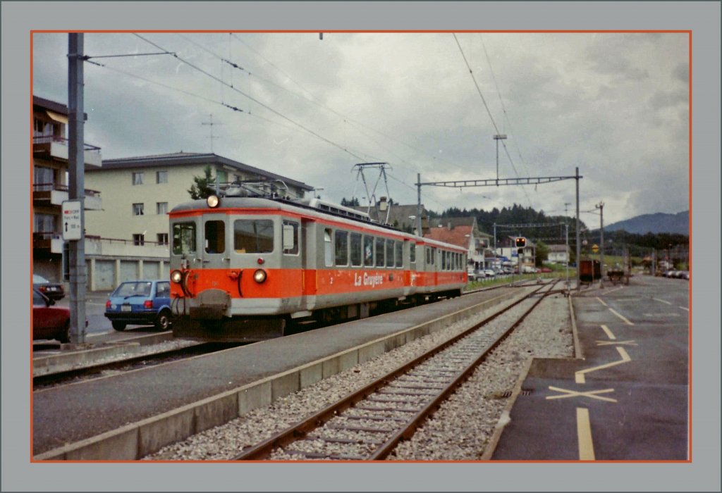 Ein alter GFM Triebzug in Palzieux.
Gescanntes Negativ/ September 1992