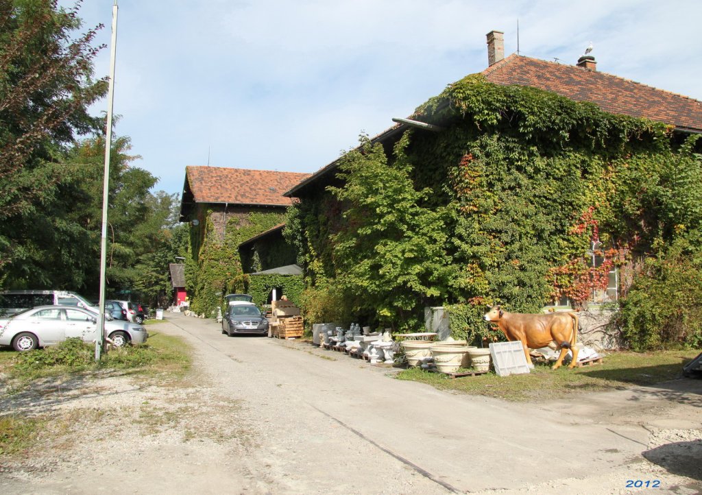 Ein Blick auf die Gebude der ehemaligen Werksttten und der Lokleitung des BW Lindau-Insel.Einige Schienenreste die zu einem 16 stndigen Ringlokschuppen mit einer 23m Drehscheibe fhrten,sind noch zu erkennen.Der Lokschuppen wurde 1978 abgerissen,an dessen Stelle befindet sich jetzt ein kleiner Park.Vor den Gebuden befanden sich die Lokbehandlungs-Anlagen,Hier war die BR 18(Bay.S 3/6)beheimatet.Lindau 17.09.12