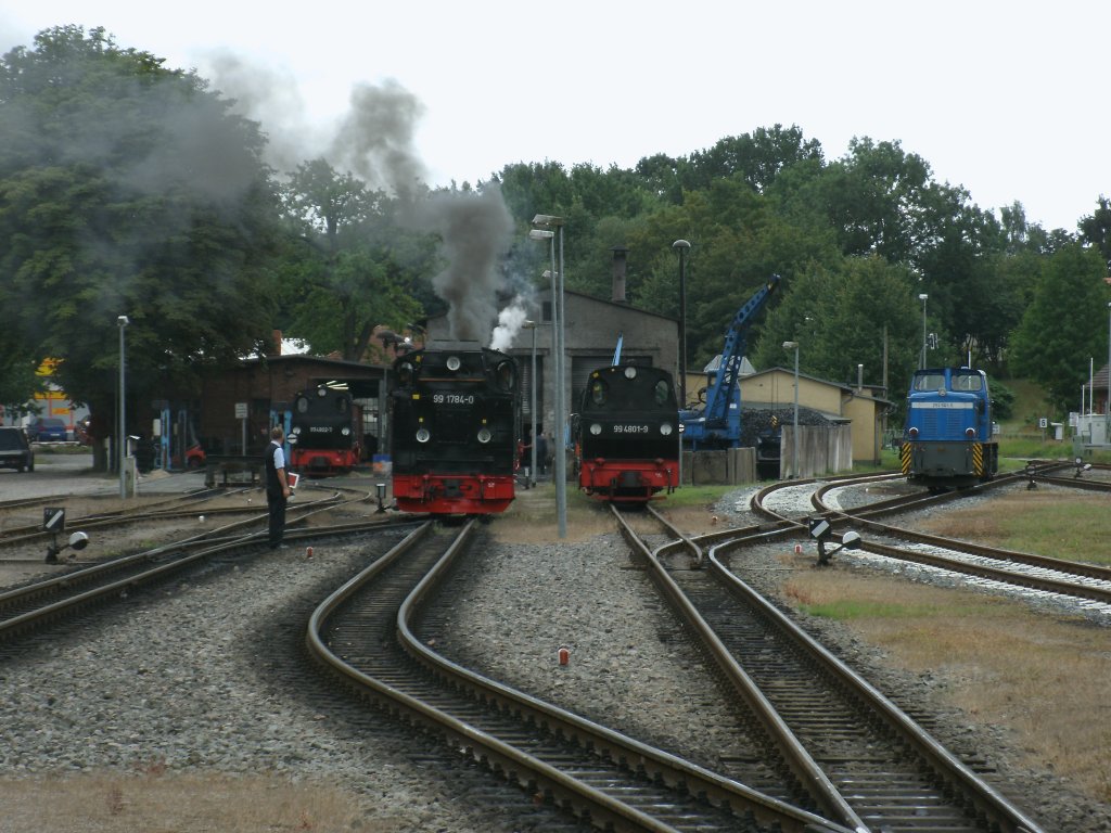 Ein Blick vom Bahnsteig aus auf die gut best�ckte Einsatzstelle Putbus am 04.September 2012.