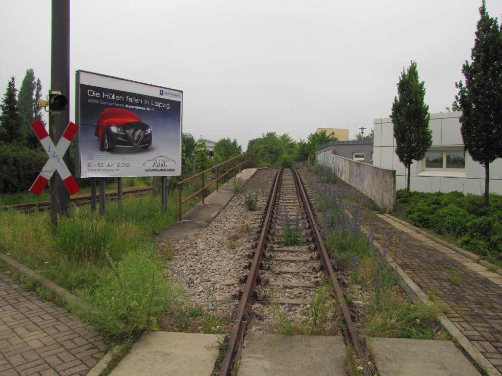 Ein ehemaliges Straenbahnverladegleis gegenber von Scholz Recycling in Erfurt. Das Gleis ist durch den Ausbau der Anschlussweiche nicht mehr mit dem Erfurter Straenbahnnetz verbunden. Hier wurden einmal Straenbahnwagen auf Gterwagen verladen; 20.06.2012