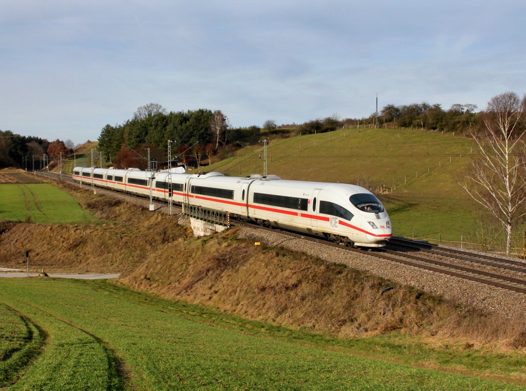Ein ICE 3 nach Mnchen am 31.12.2012 unterwegs bei Fahlenbach.
