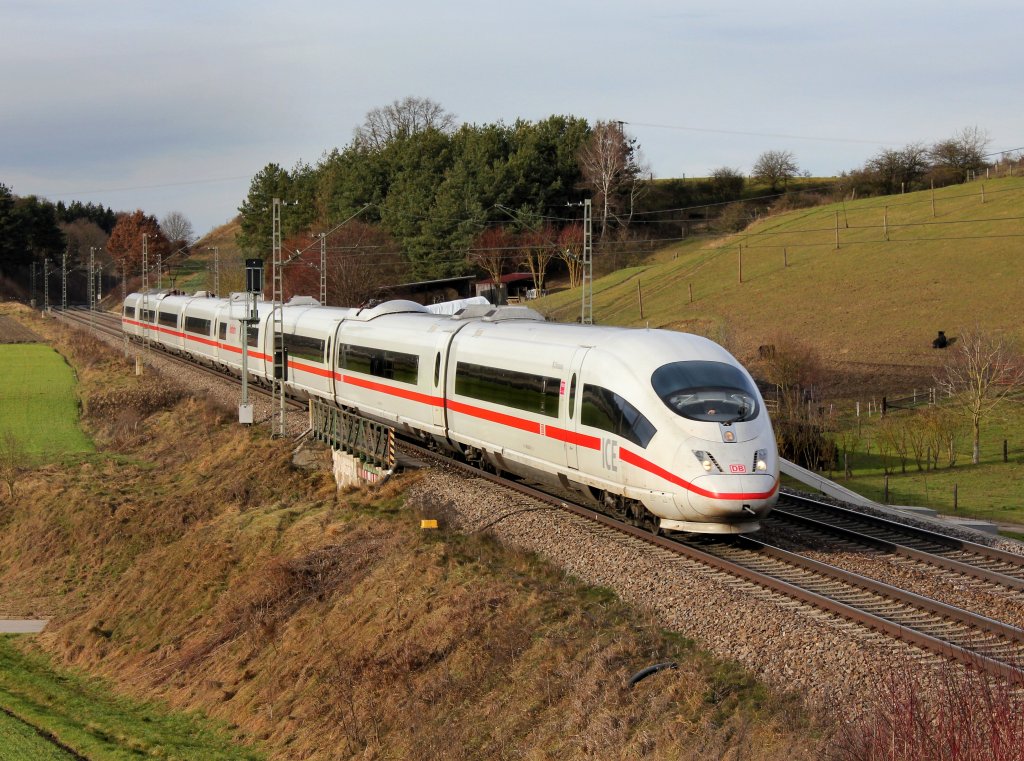 Ein ICE 3 nach Mnchen am 31.12.2012 unterwegs bei Fahlenbach.
