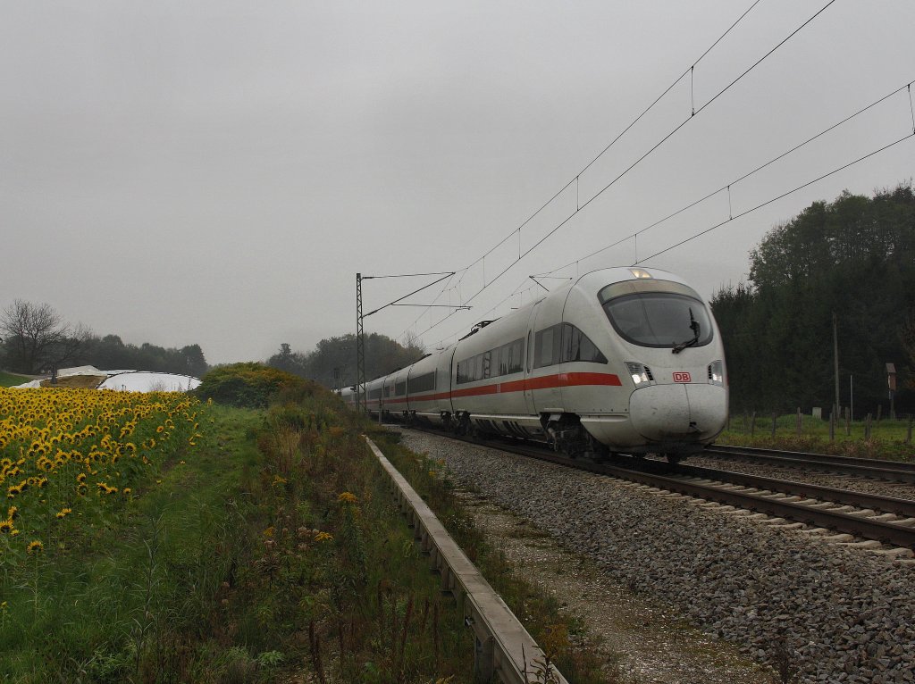 Ein ICE-T nach Mnchen am 14.10.2010 unterwegs bei Grokarolinenfeld. (B Vogl)