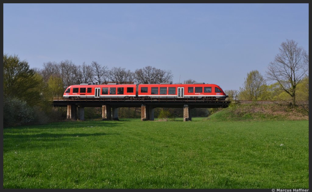 Ein kleines Highlight gab es am 24. April 2013 auf der Nebenbahn von Roth nach Hilpoltstein zu sehn. Normalerweise fhrt auf der liebevoll genannten  Gredl-Bahn  ein Dieseltriebzug der Baureihe 642. Doch dieses mal war ein Zug der Baureihe 648, genauer gesagt 648 326 unterwegs.