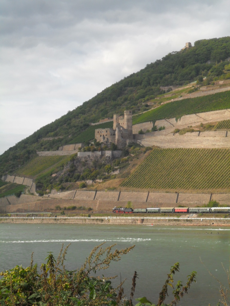 Ein mir unbekannter Dampfzug am 15.09.2012 auf der rechtsrheinischen Strecke, aufgenommen aus Bingen.