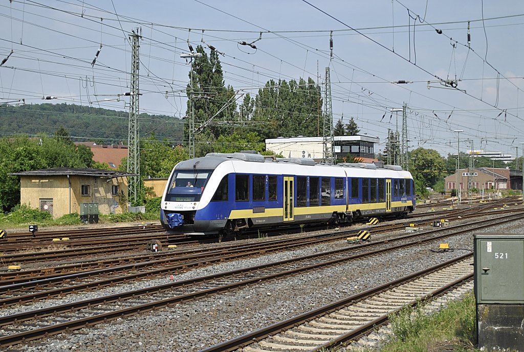 Ein Triebwagen der BR 648, der Eurobahn bei der Einfahrt in Hameln am 12.07.2011.
