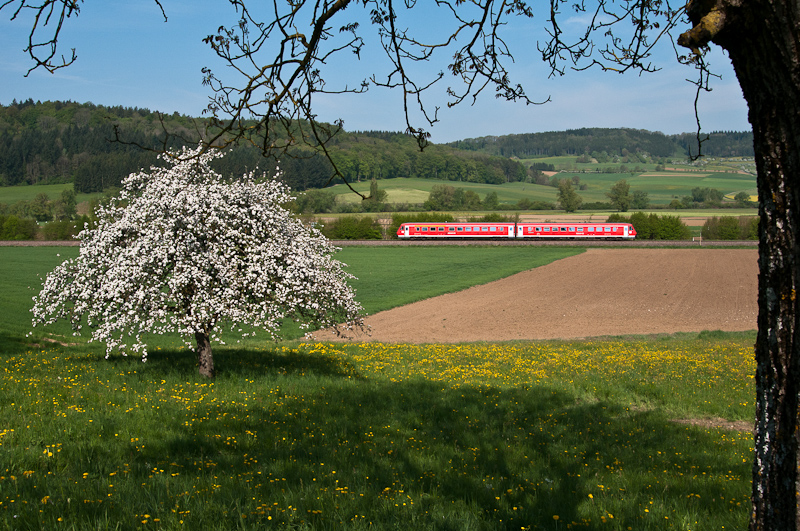 Ein unbekannter Triebzug der Baureihe 611 am 23. April 2011 als IRE 3373 (Basel Bad Bf - Konstanz) bei Erzingen (Baden).