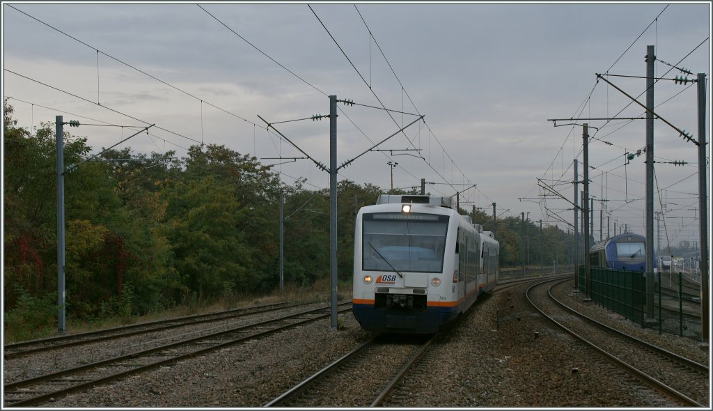 Ein VT 650 von Strasbourg nach Offenburg erreicht Krimmeri Meinau.
29. Okt. 2011