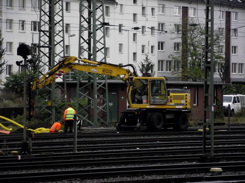 Ein Zweiwege Bagger arbeitet am 30.10.12 in Mainz Hbf 