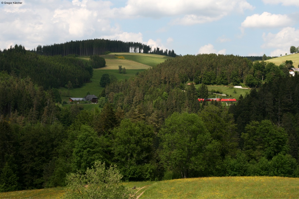 Eine Baureihe 146 mit ihrem Zug zwischen Triberg und St Georgen. Aufgenommen am 08.06.2013.