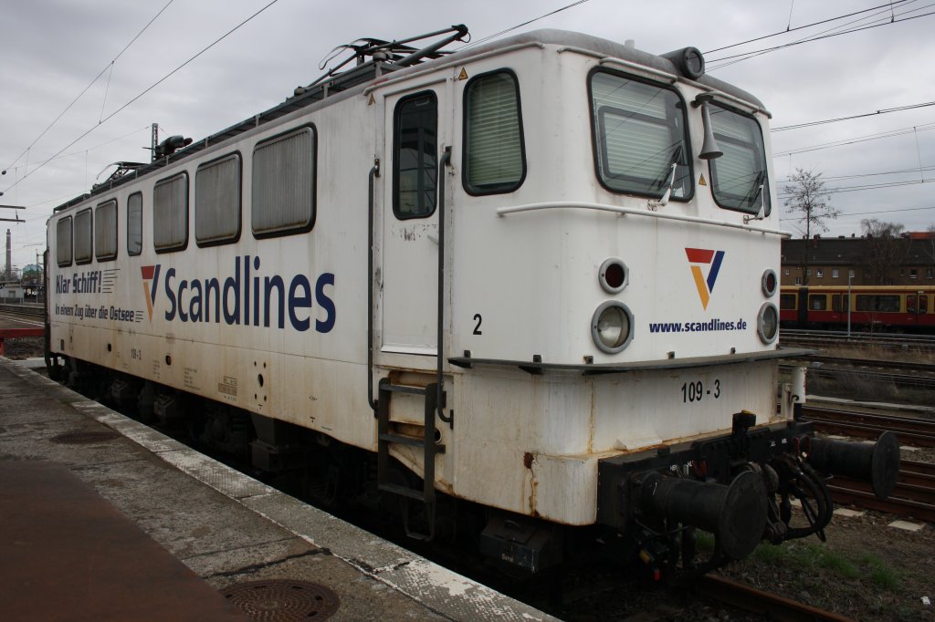 Eine BR 109 der Scandlines war am 31.03.10 abgestellt in Berlin Lichtenberg.