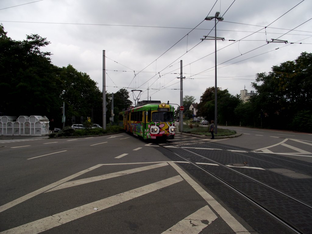 Eine bunte OEG Dwag GT8 Version gibts auch. Hier kommt Tw 4115 aus Mannheim auf den Weg nach Schriesheim ber Heidelberg am 22.07.11