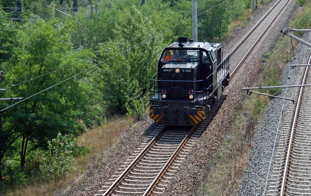 Eine G 1206 der MRCE, welche fr die Regiobahn Bitterfeld fhrt, fhrt am 08.08.10 Lz durch Holzweissig Richtung Bitterfeld.