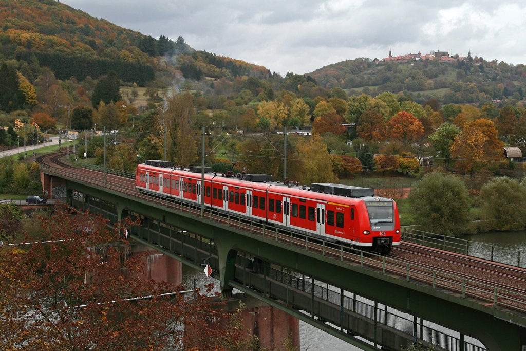 Eine der landschaftlich sicherlich schnsten S-Bahnlinien ist die S 1 der S-Bahn Rhein-Neckar, welche im Odenwald beginnt, durch das schne Neckartal, die Rheinebene sowie den reizvollen Pflzer Wald verluft und letztendlich an der Saar endet – die einfache Fahrzeit betrgt 3 ½ Stunden und es wird an ber 50 Stationen gehalten. Von Osterburken kommend hat der Ludwigshafener 425 206 „Mannheim“ am 26. Oktober 2009 bei Neckargemnd noch einen weiten Weg vor sich, bis er seinen Zielbahnhof, Homburg (Saar), erreichen wird.