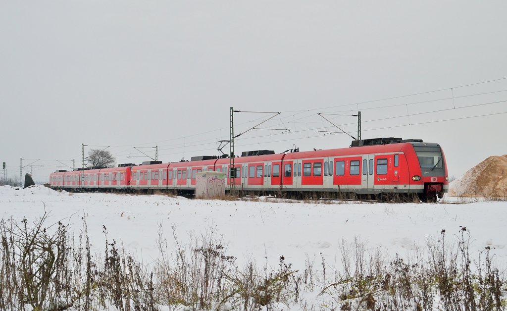 Eine S11 kommt an den Haltpunkt Allerheiligen gefahren, der Zug besteht aus zwei 423iger die auf dem Weg zum Flughafen Dsseldorf sind. 26.1.2013