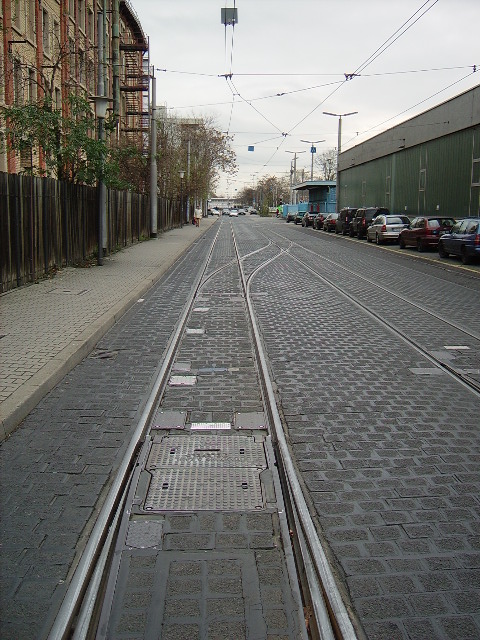 Eine Straenbahn Weiche in Heidelberg am Betriebshof am 19.11.10