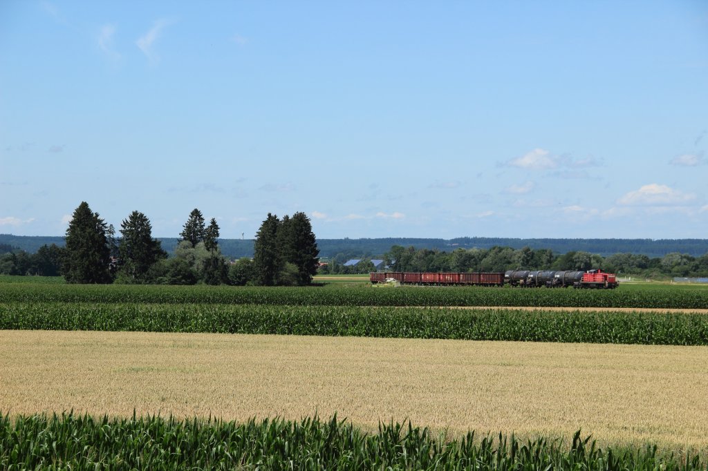 Eine unbekannte V90 zog am 18.07.2012 einen Gterzug durch Sontheim (Schwab). Zur eigentlichen Fotstelle habe ich es leider nicht mehr geschafft.