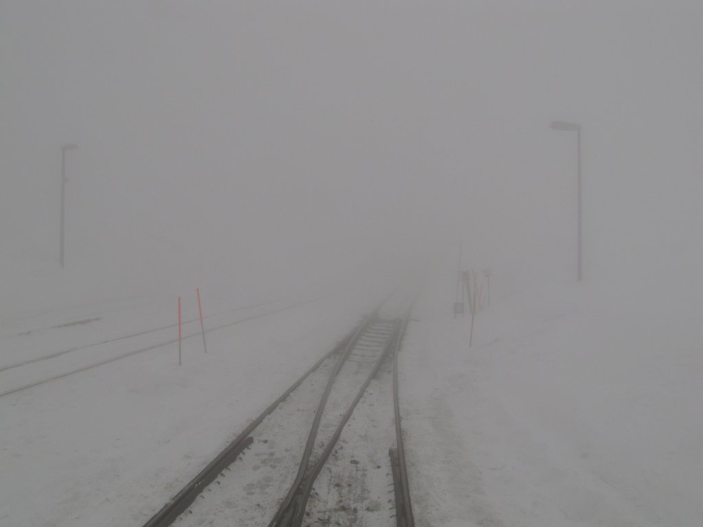 Eine Weiche am nebligen Karfreitag im Bf Brocken; 29.03.2013