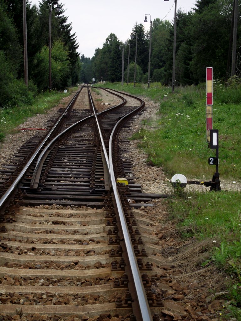 Eine Weiche der Tschechien Eisenbahn am 10.08.12 in Haidmhle  