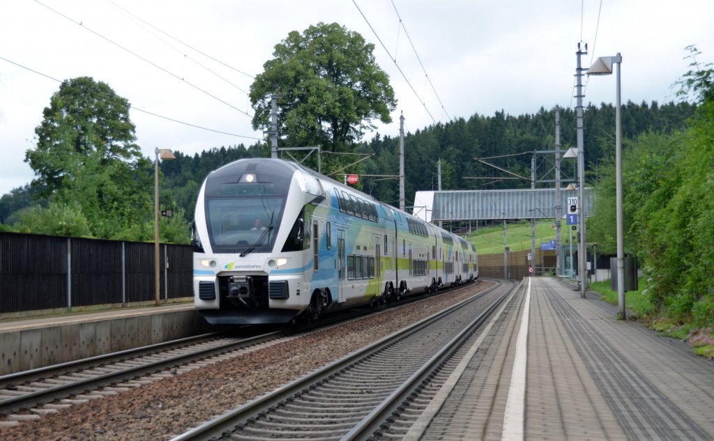 Eine Westbahn rollte am 07.07.12 durch Salzburg-Kasern Richtung Salzburg Hbf.