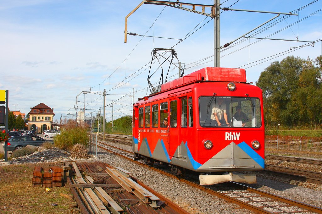 Einer der Kleinsten: zweiachsiger TW1 ( mit Zahnradantrieb ) der Bergbahn Rheineck - Walzenhausen in Rheineck - 17/10/2012