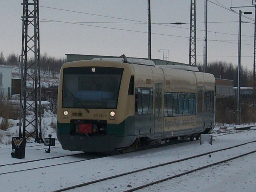 Einfahrender PRESS VT 650 032 am 16.Januar 2010 in Bergen/Rgen.