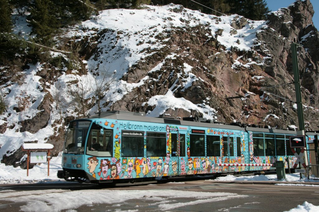 Einfahrt in der Haltestelle Schwarzenberg am 8.3.2010