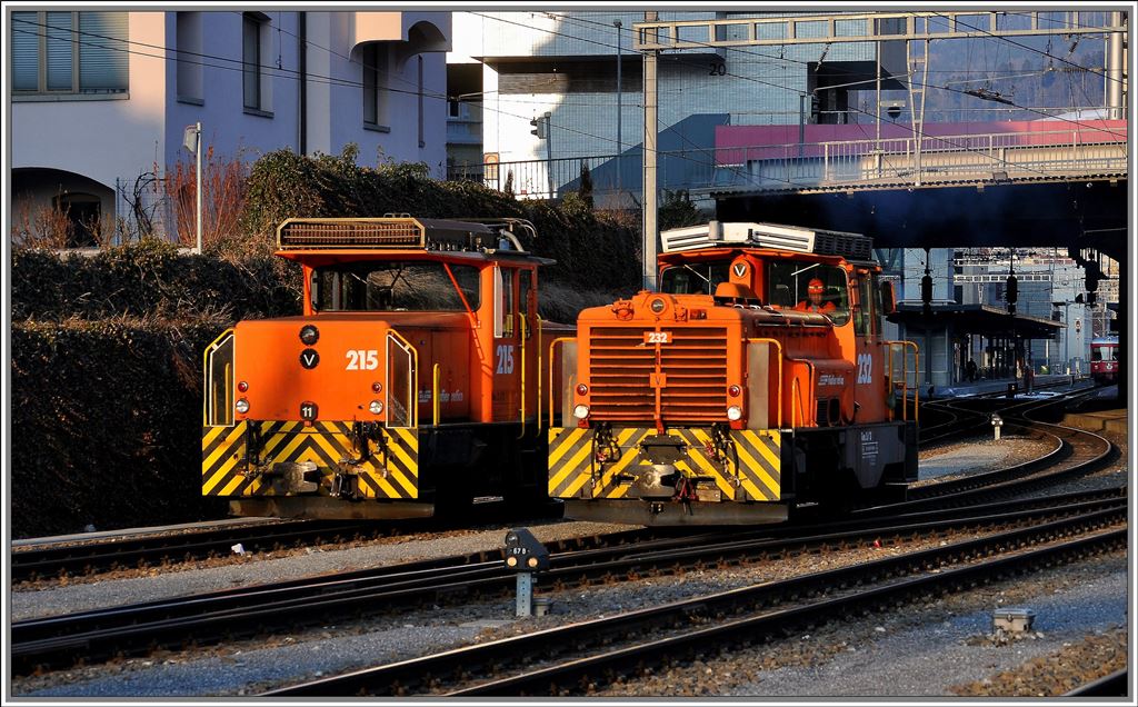 Elektrische und hydraulische Rangierloks der RhB in Chur. (16.02.2013)
