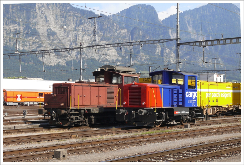 Em 3/3 18830 und Tm 2/2 232 203-0 in Landquart. (12.07.2010)