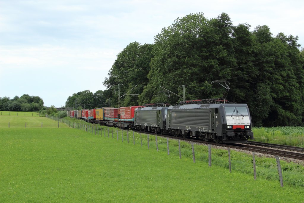 ES 64 F4-035 + ES 64 F4-038 mit einem KLV Zug in Gro�karolinenfeld am 19.07.2012