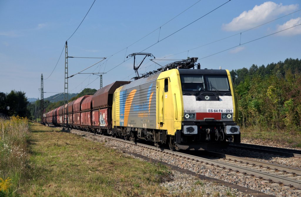 ES 64 F4-091 MRCE-Dispolok f�r ITL unterwegs mit Ganzzug Richtung Ulm in Gingen am 23.9.2010