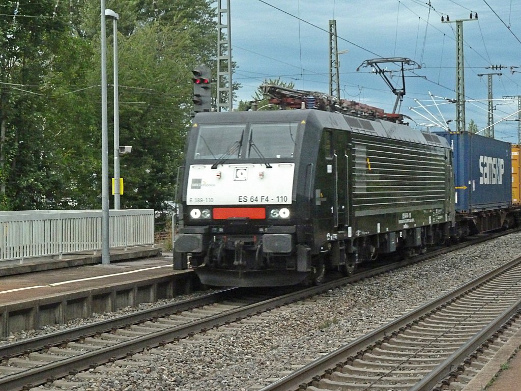 ES 64 F4-110 (E 189-110) mit einem KLV am 25.08.2012 in Mllheim (Baden).