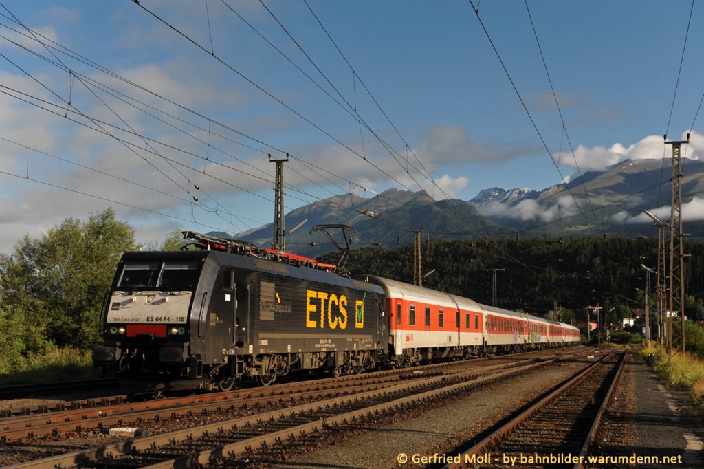 ES 64 F4 - 115 / SAD 189.115, umgeleiteter DRV 13397 (normal am Brenner), Spittal-Millstttersee, 14.06.2012 - www.tauernbahn.at