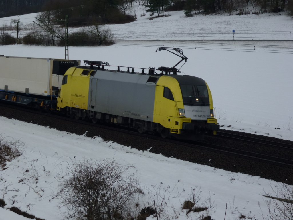 ES 64 U2 010 zwischen Gemnden (Main) und Karlstadt (Main) , am 03.02.2010