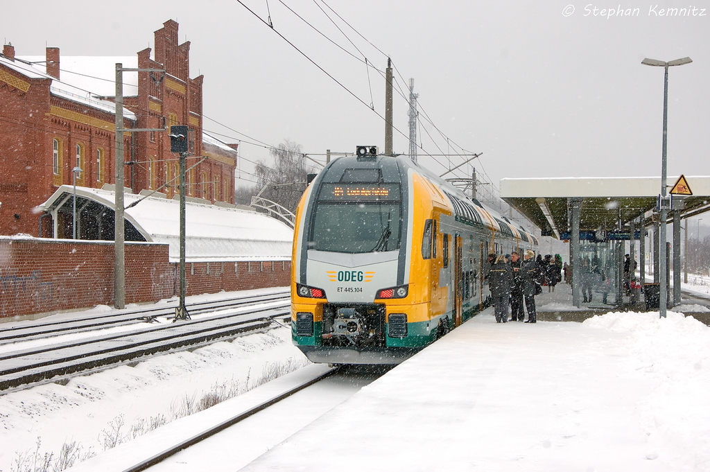 ET 445.104 (445 104-3) ODEG - Ostdeutsche Eisenbahn GmbH als RE4 (RE 37325) von Rathenow nach Ludwigsfelde in Rathenow. 10.03.2013