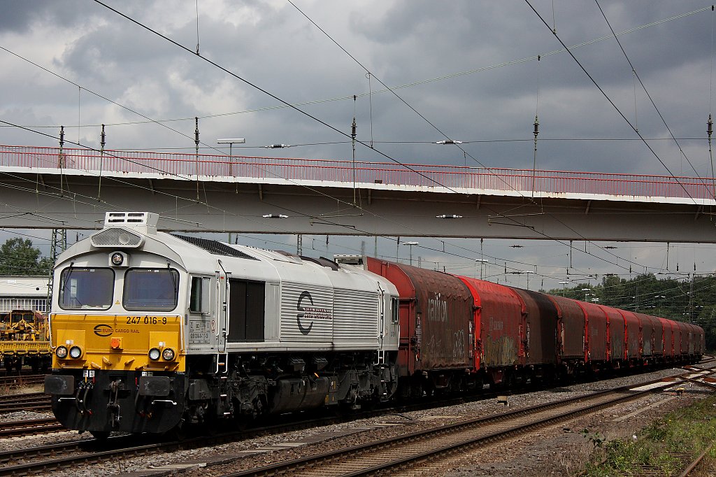 Euro Cargo Rail 247 016 am 22.7.11 mit dem  Reisholzer  bei der Durchfahrt durch Duisburg-Entenfang.