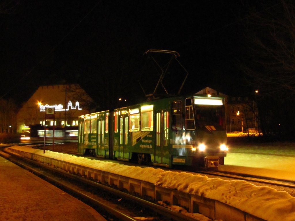 EVAG 518 whrend einer Nachtsonderfahrt der Erfurter Nahverkehrsfreunde, am 02.03.2013 an der Thringenhalle.
